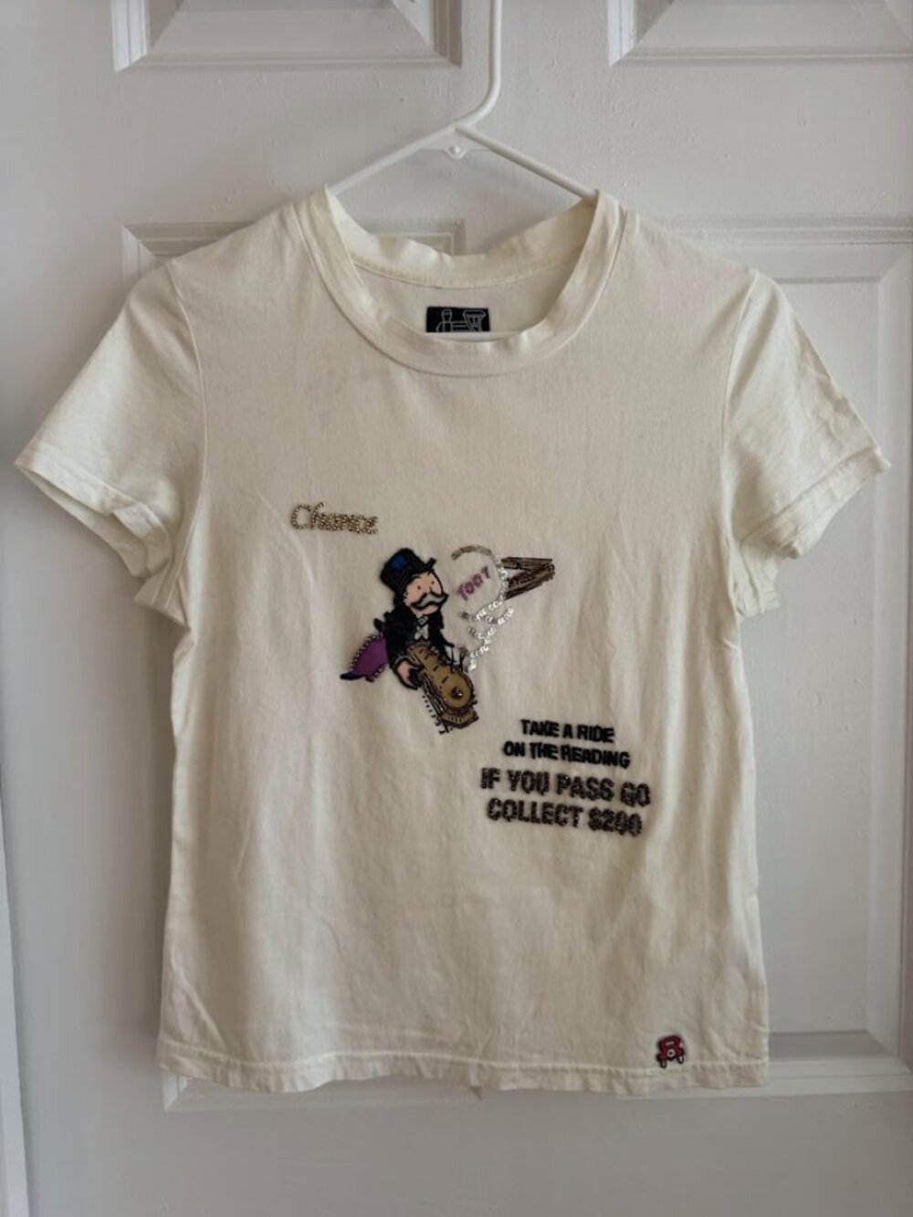 Official MONOPOLY Chance Women's Cotton T-shirt with Rhinestones & Sequins Small